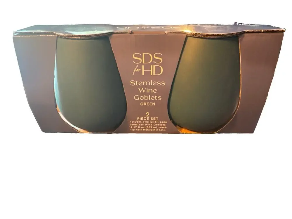 SDS For HD Designs Stemless Wine Goblets Set of 2 - Blue Silicone - NEW IN BOX